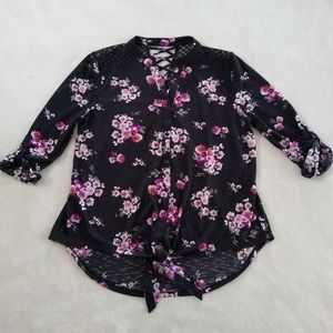 No Boundaries Floral Tie Front Top